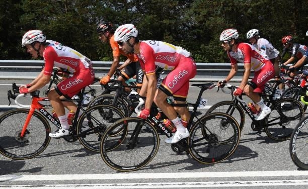 Eddy Finé of France, Jesús Herrada Lopez of Spain and Guillaume Martin of France and Team Cofidis compete during the 76th Tour of Spain 2021, Stage...