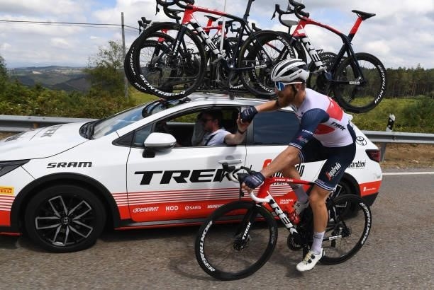 Quinn Simmons of United States and Team Trek - Segafredo in feed zone during the 76th Tour of Spain 2021, Stage 19 a 191,2 km stage from Tapia to...