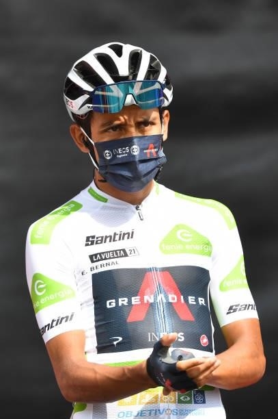 Egan Arley Bernal Gomez of Colombia and Team INEOS Grenadiers white best young jersey during the team presentation prior to the 76th Tour of Spain...