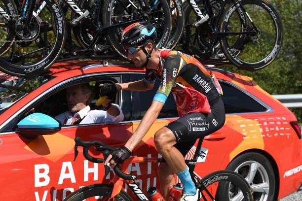 Wouter Poels of Netherlands and Team Bahrain Victorious in feed zone during the 76th Tour of Spain 2021, Stage 19 a 191,2 km stage from Tapia to...