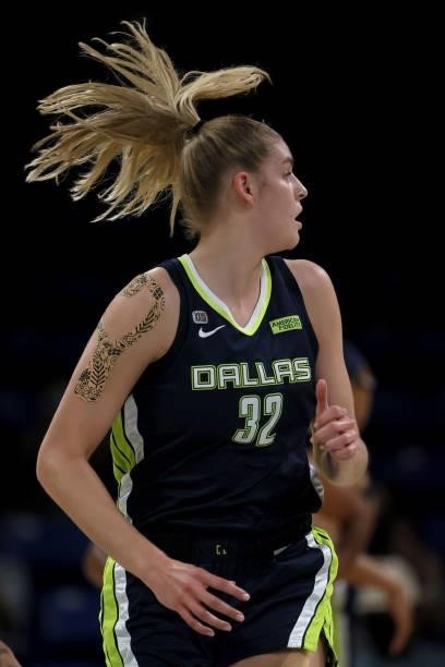 Center Bella Alarie of the Dallas Wings in action against the Atlanta Dream in the second half at College Park Center on September 02, 2021 in...