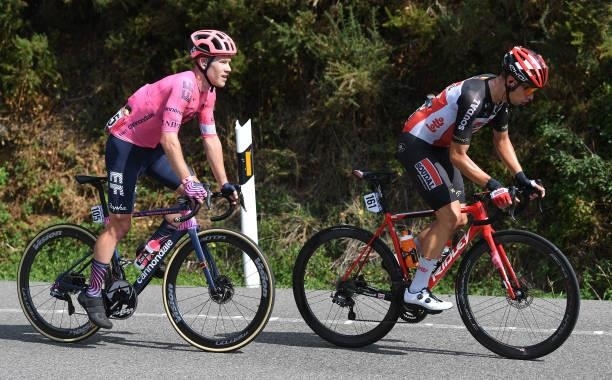 Lawson Craddock of United States and Team EF Education - Nippo and Andreas Lorentz Kron of Denmark and Team Lotto Soudal compete during the 76th Tour...