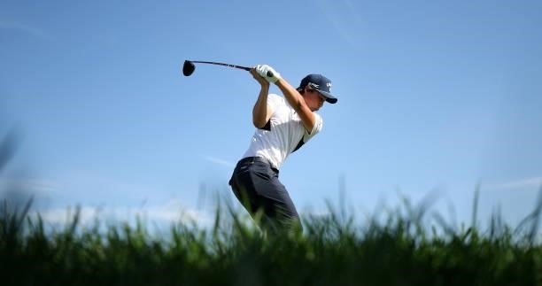 Min Woo Lee of Australia tees off on the 11th hole during Day Two of The Italian Open at Marco Simone Golf Club on September 03, 2021 in Rome, Italy.