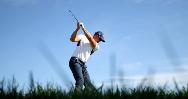 Henrik Stenson of Sweden tees off on the 11th hole during Day Two of The Italian Open at Marco Simone Golf Club on September 03, 2021 in Rome, Italy.