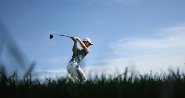 Lorenzo Gagli of Italy tees off on the 11th hole during Day Two of The Italian Open at Marco Simone Golf Club on September 03, 2021 in Rome, Italy.