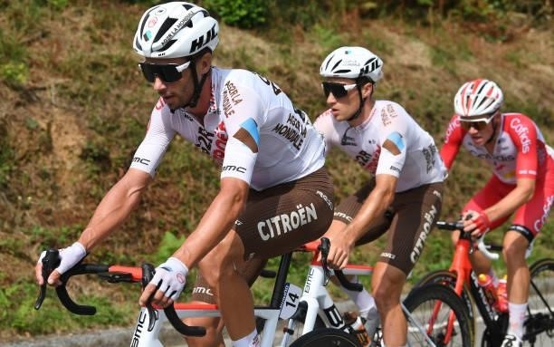 Mickaël Cherel of France and Damien Touzé of France and AG2R Citröen Team compete during the 76th Tour of Spain 2021, Stage 19 a 191,2 km stage from...