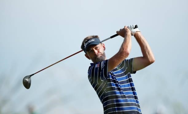 Raphael Jacquelin of France tees off on the second hole during Day Two of The Italian Open at Marco Simone Golf Club on September 03, 2021 in Rome,...