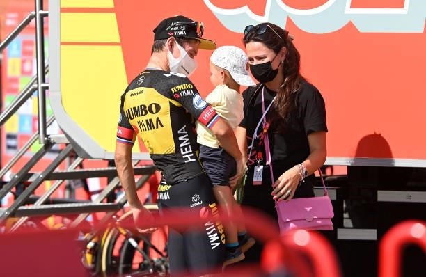 Primoz Roglic of Slovenia and Team Jumbo - Visma with his wife Lora Klinc and son Levom after the 76th Tour of Spain 2021, Stage 19 a 191,2 km stage...