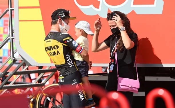 Primoz Roglic of Slovenia and Team Jumbo - Visma with his wife Lora Klinc and son Levom after the 76th Tour of Spain 2021, Stage 19 a 191,2 km stage...
