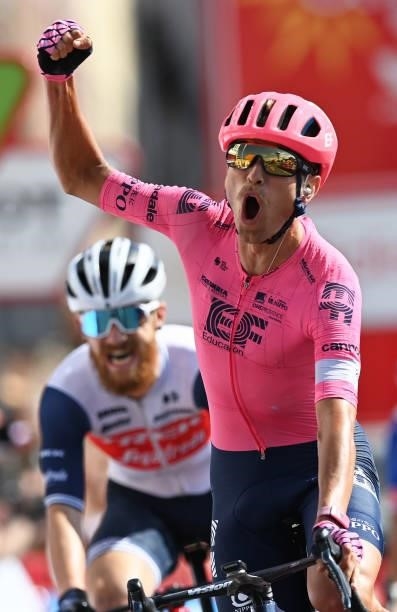 Magnus Cort Nielsen of Denmark and Team EF Education - Nippo celebrates winning during the 76th Tour of Spain 2021, Stage 19 a 191,2 km stage from...