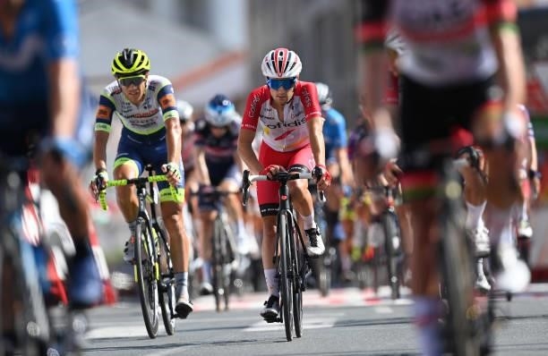 Rémy Rochas of France and Team Cofidis crosses the finishing line during the 76th Tour of Spain 2021, Stage 19 a 191,2 km stage from Tapia to...