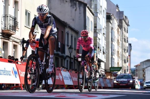 Diego Andres Camargo Pineda of Colombia and Team EF Education - Nippo crosses the finishing line during the 76th Tour of Spain 2021, Stage 19 a 191,2...