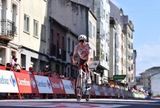 Stan Dewulf of Belgium and AG2R Citröen Team crosses the finishing line during the 76th Tour of Spain 2021, Stage 19 a 191,2 km stage from Tapia to...