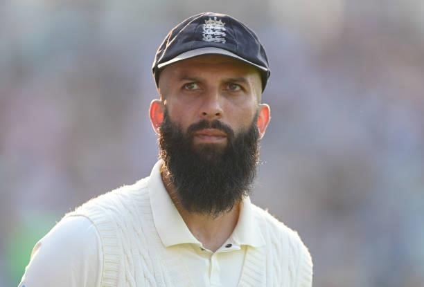 Moeen Ali of England looks on during day two of the 4th LV= Test Match between England and India at The Kia Oval on September 03, 2021 in London,...