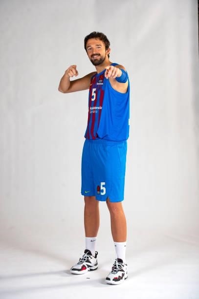 Sertac Sanli, #5 poses during the 2021/2022 Turkish Airlines EuroLeague Media Day of FC Barcelona at Ciutat Esportiva Joan Gamper on September 02,...
