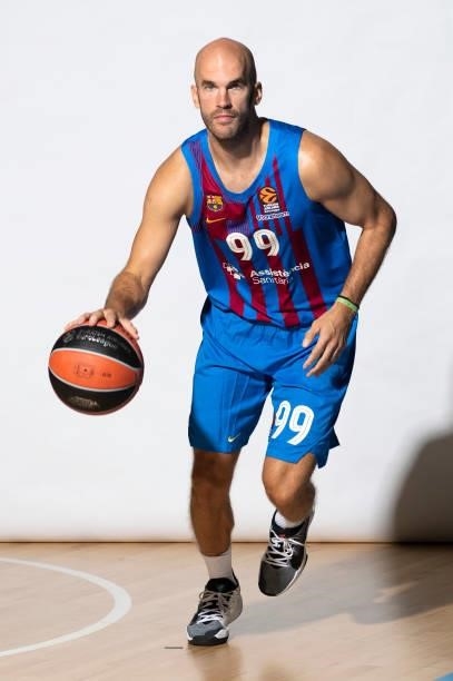Nick Calathes, #99 poses during the 2021/2022 Turkish Airlines EuroLeague Media Day of FC Barcelona at Palau Blaugrana on September 02, 2021 in...