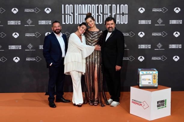 Actors Pepon Nieto, Neus Sanz, Amaia Sagasti and Paco Tous attend 'Los Hombres de Paco' premiere at the Europe Congress Palace during day 4 of the...