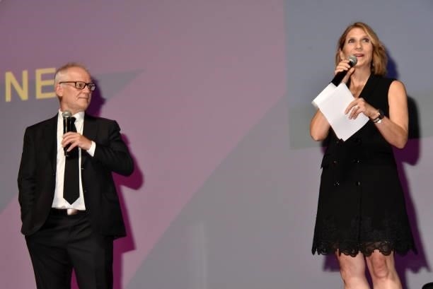 Thierry Fremaux from Cannes Film Festival and journalist/presenter Génie Godula attend the Opening Ceremony and "Stillwater