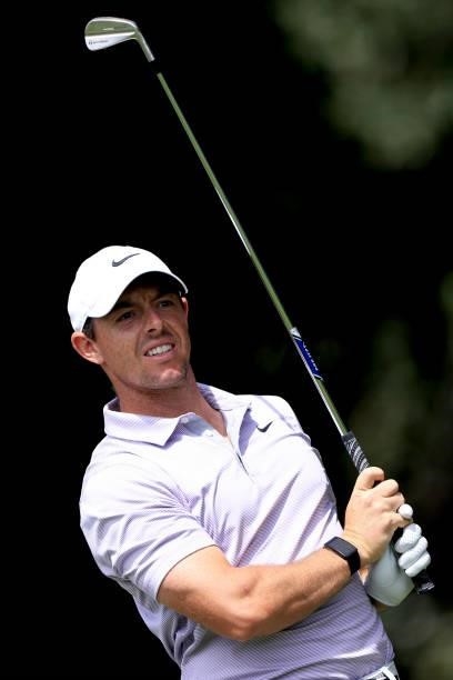 Rory McIlroy of Northern Ireland plays a shot on the second hole during the second round of the TOUR Championship at East Lake Golf Club on September...