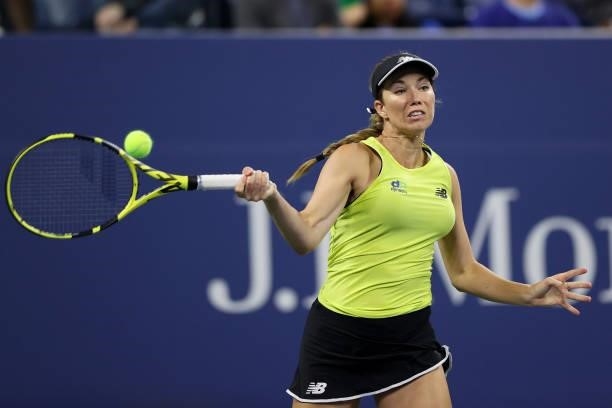 Danielle Collins of the United States returns against Aryna Sabalenka of Belarus during her Women's Singles third round match on Day Five of the 2021...