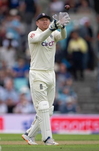 Jonny Bairstow of England during the Fourth LV= Insurance Test Match: Day One between England and India at The Kia Oval on September 02, 2021 in...