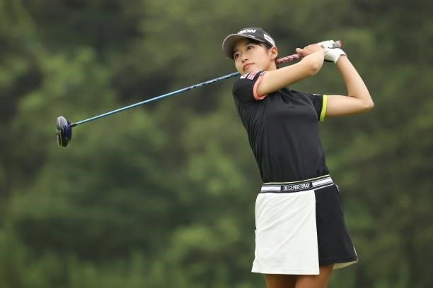 Kokone Yoshimoto of Japan hits her tee shot on the 15th hole during the second round of the Golf5 Ladies at Golf5 Country Yokkaichi Course on...
