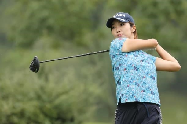 Rumi Yoshiba of Japan hits her tee shot on the 8th hole during the second round of the Golf5 Ladies at Golf5 Country Yokkaichi Course on September...
