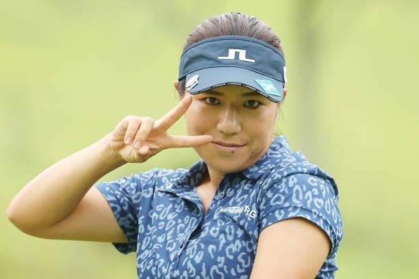 Eri Okayama of Japan poses during the second round of the Golf5 Ladies at Golf5 Country Yokkaichi Course on September 04, 2021 in Yokkaichi, Mie,...