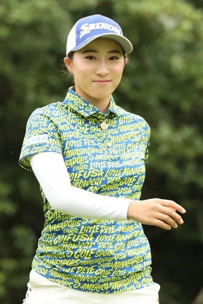 Rieru Shibusawa of Japan looks on during the second round of the Golf5 Ladies at Golf5 Country Yokkaichi Course on September 04, 2021 in Yokkaichi,...