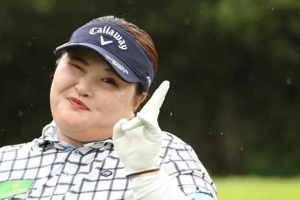 Maya Suzuki of Japan smiles during the second round of the Golf5 Ladies at Golf5 Country Yokkaichi Course on September 04, 2021 in Yokkaichi, Mie,...