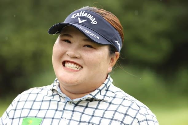 Maya Suzuki of Japan smiles during the second round of the Golf5 Ladies at Golf5 Country Yokkaichi Course on September 04, 2021 in Yokkaichi, Mie,...