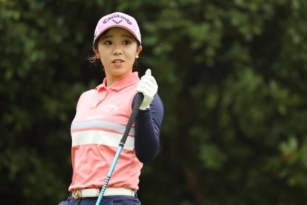 Mizuki Tanaka of Japan looks on during the second round of the Golf5 Ladies at Golf5 Country Yokkaichi Course on September 04, 2021 in Yokkaichi,...