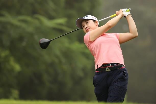 Sakura Koiwai of Japan hits her tee shot on the 3rd hole during the second round of the Golf5 Ladies at Golf5 Country Yokkaichi Course on September...