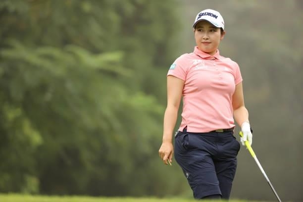 Sakura Koiwai of Japan looks on during the second round of the Golf5 Ladies at Golf5 Country Yokkaichi Course on September 04, 2021 in Yokkaichi,...