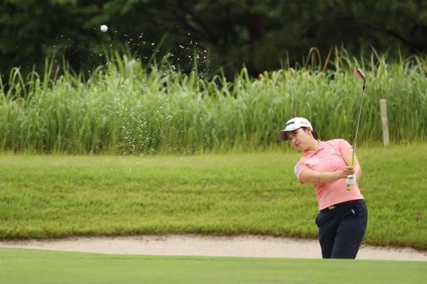 Sakura Koiwai of Japan hits from a bunker on the 3rd hole during the second round of the Golf5 Ladies at Golf5 Country Yokkaichi Course on September...