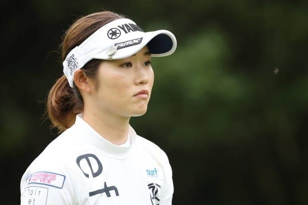 Nozomi Uetake of Japan looks on during the second round of the Golf5 Ladies at Golf5 Country Yokkaichi Course on September 04, 2021 in Yokkaichi,...
