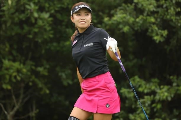 Maria Shinohara of Japan smiles during the second round of the Golf5 Ladies at Golf5 Country Yokkaichi Course on September 04, 2021 in Yokkaichi,...