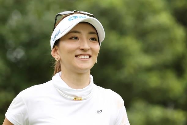 Hana Wakimoto of Japan smiles during the second round of the Golf5 Ladies at Golf5 Country Yokkaichi Course on September 04, 2021 in Yokkaichi, Mie,...