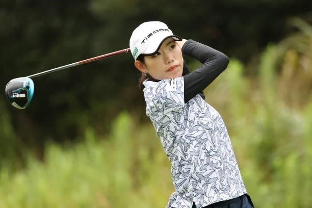 Narumi Yamada of Japan hits her tee shot on the 2nd hole during the second round of the Golf5 Ladies at Golf5 Country Yokkaichi Course on September...