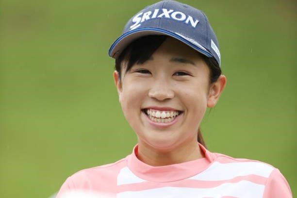 Nana Suganuma of Japan smiles during the second round of the Golf5 Ladies at Golf5 Country Yokkaichi Course on September 04, 2021 in Yokkaichi, Mie,...