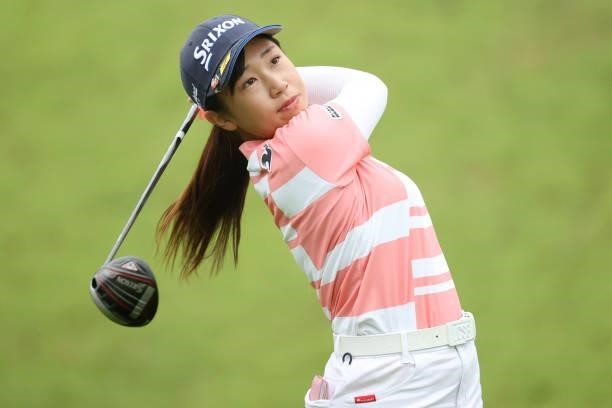 Nana Suganuma of Japan hits her tee shot on the 1st hole during the second round of the Golf5 Ladies at Golf5 Country Yokkaichi Course on September...