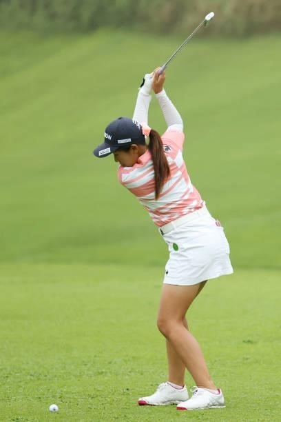 Nana Suganuma of Japan hits her second shot on the 1st hole during the second round of the Golf5 Ladies at Golf5 Country Yokkaichi Course on...
