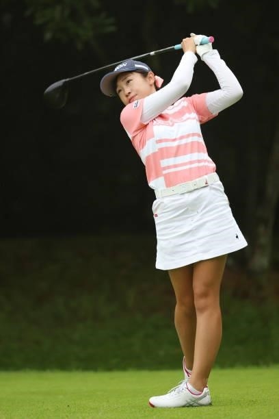 Nana Suganuma of Japan hits her tee shot on the 2nd hole during the second round of the Golf5 Ladies at Golf5 Country Yokkaichi Course on September...