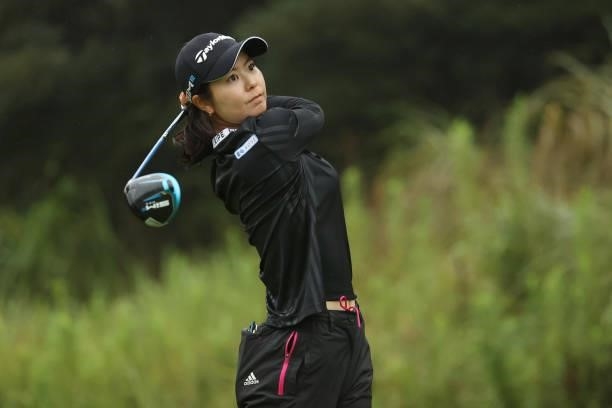 Ayaka Matsumori of Japanhits her tee shot on the 2nd hole during the second round of the Golf5 Ladies at Golf5 Country Yokkaichi Course on September...
