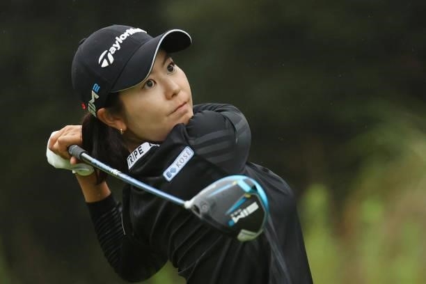 Ayaka Matsumori of Japanhits her tee shot on the 2nd hole during the second round of the Golf5 Ladies at Golf5 Country Yokkaichi Course on September...