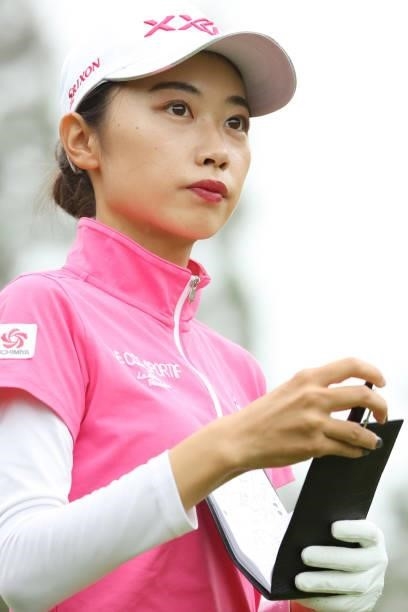 Yuka Yasuda of Japan looks on during the second round of the Golf5 Ladies at Golf5 Country Yokkaichi Course on September 04, 2021 in Yokkaichi, Mie,...