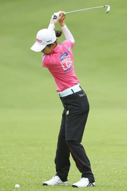 Yuka Yasuda of Japan hits her second shot on the 2nd hole during the second round of the Golf5 Ladies at Golf5 Country Yokkaichi Course on September...