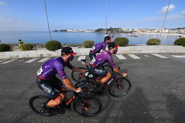 Carlos Canal Blanco of Spain, Ángel Madrazo Ruiz of Spain and Pelayo Sanchez Mayo of Spain and Team Burgos - BH prepare for the race prior to the...