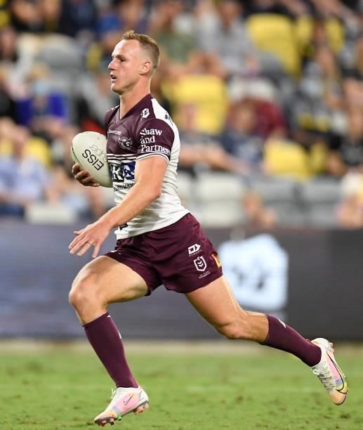 Daly Cherry-Evans of the Sea Eagles runs to score a try during the round 25 NRL match between the North Queensland Cowboys and the Manly Sea Eagles...