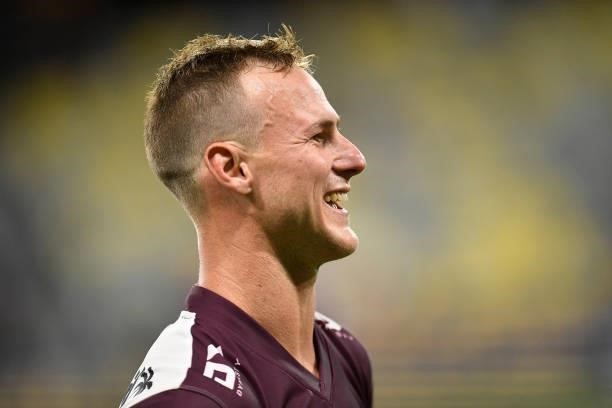 Daly Cherry-Evans of the Sea Eagles celebrates after winning the round 25 NRL match between the North Queensland Cowboys and the Manly Sea Eagles at...